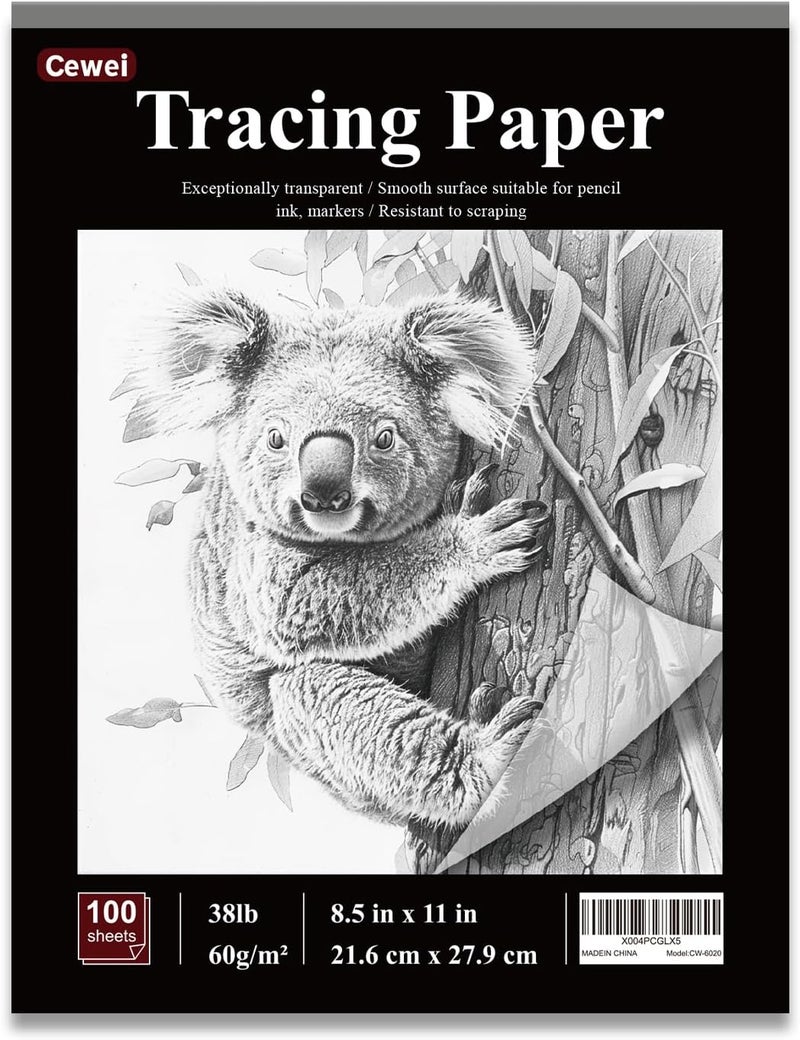 Cewei Tracing Paper for Drawing, 8.5”x11 Trace Paper, 100 Sheets (38 lb/ 60 GSM) Translucent Vellum Paper, Tracing Paper Pad for Sketching, Drawing, Overlaying Images, Vellum Art Papers. - Image 1